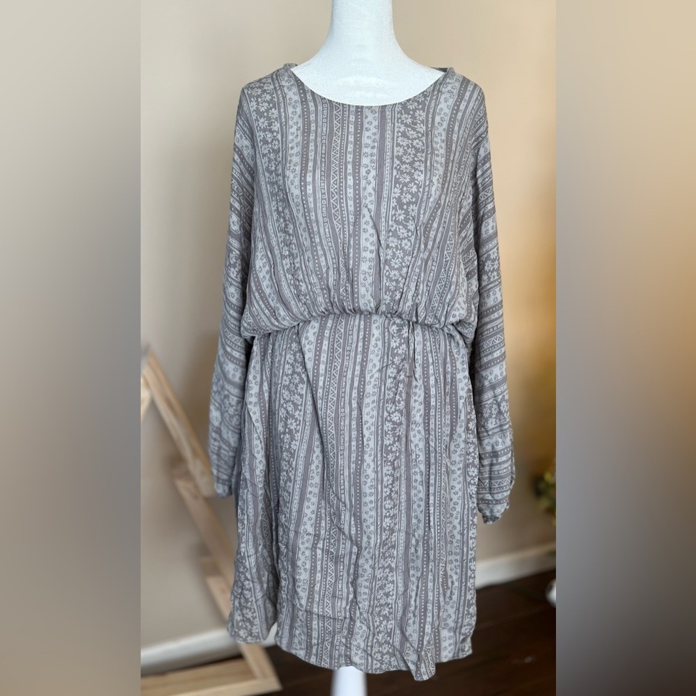 Chic Soul Gray Long Sleeve Dress, 2X